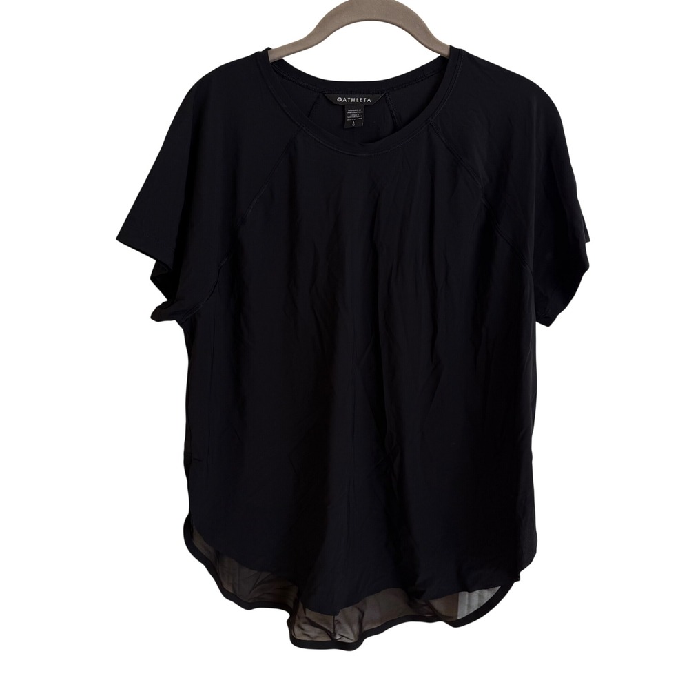 Athleta Ultimate Mesh Short Sleeve Top Black 850933 Womens Large Workout‎